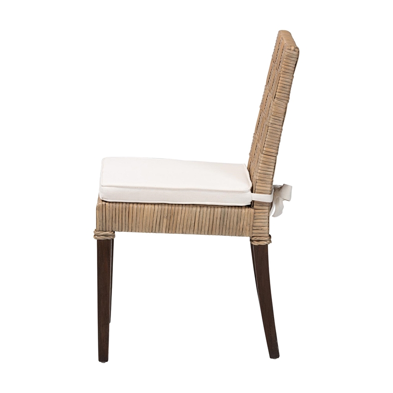 Pemberly Row Contemporary Rattan Basketweave Dining Chair with Cushion