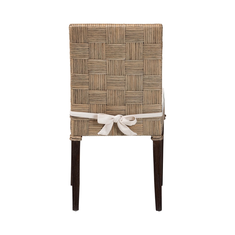 Pemberly Row Contemporary Rattan Basketweave Dining Chair with Cushion