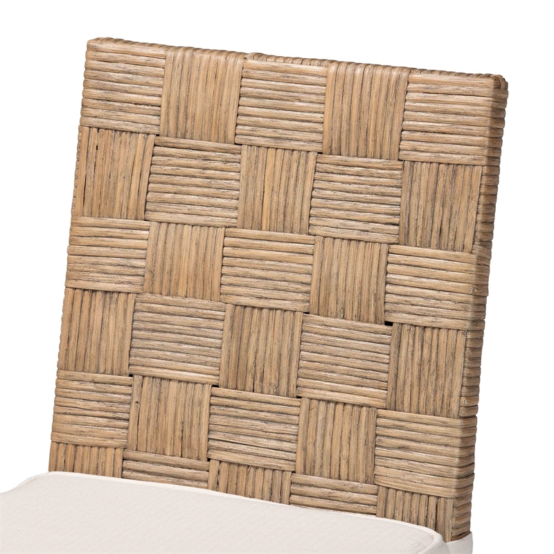 Pemberly Row Contemporary Rattan Basketweave Dining Chair with Cushion