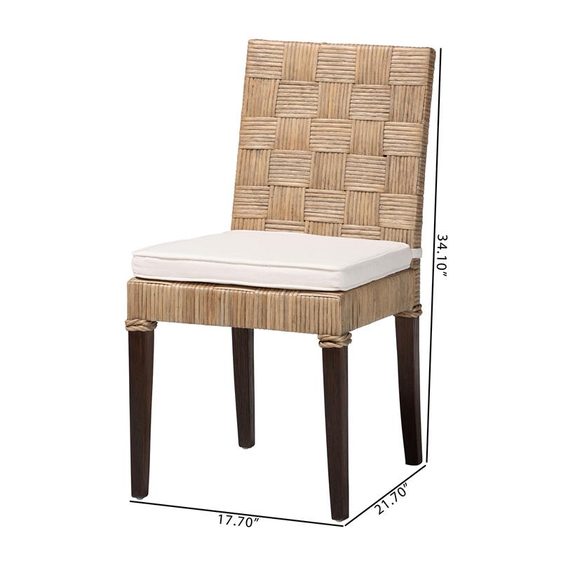 Pemberly Row Contemporary Rattan Basketweave Dining Chair with Cushion