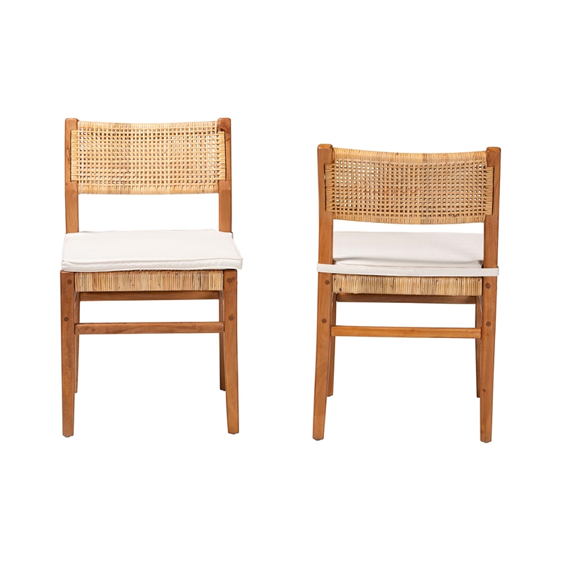 Pemberly Row Contemporary Rattan and Wood 2-Piece Dining Chair Set