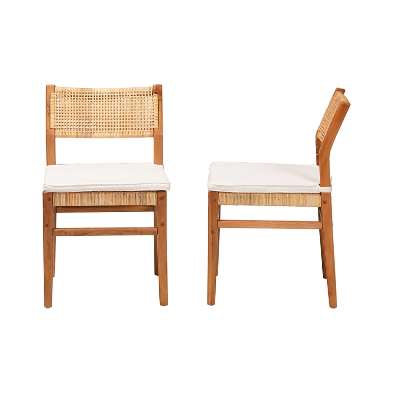 Pemberly Row Contemporary Rattan and Wood 2-Piece Dining Chair Set