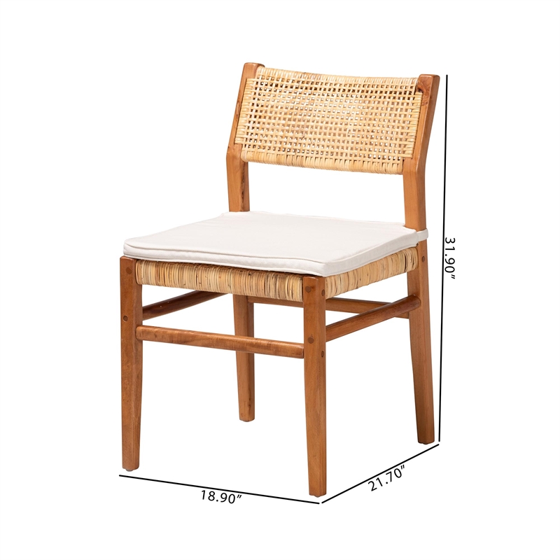 Pemberly Row Contemporary Rattan and Wood 2-Piece Dining Chair Set