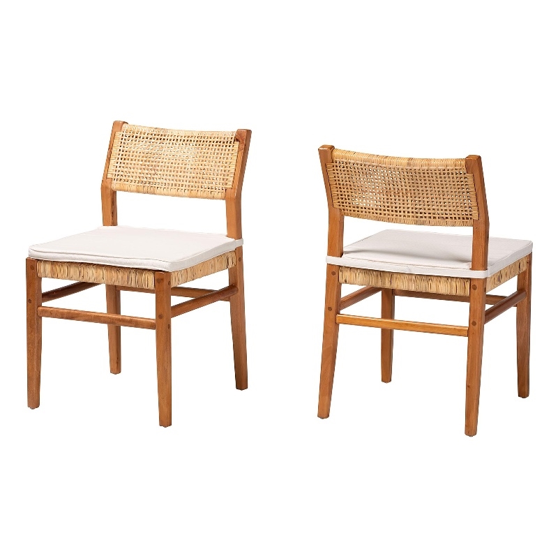 Pemberly Row Contemporary Rattan and Wood 2-Piece Dining Chair Set
