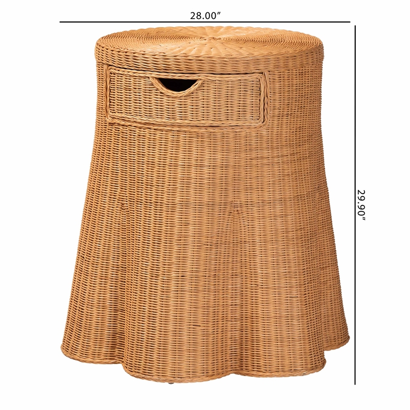 Pemberly Row Scalloped Rattan Round Console Table with Drawer