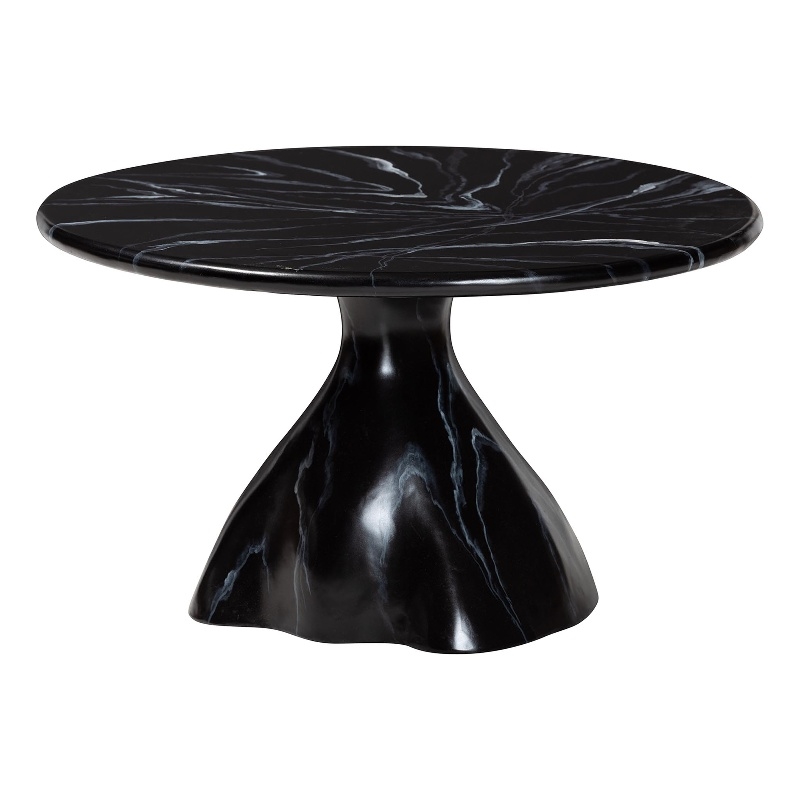 Pemberly Row Marbled Resin Coffee Table with Pedestal Base in Black