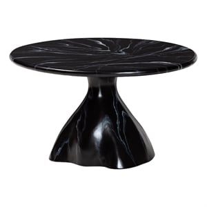 Pemberly Row Marbled Resin Coffee Table with Pedestal Base in Black
