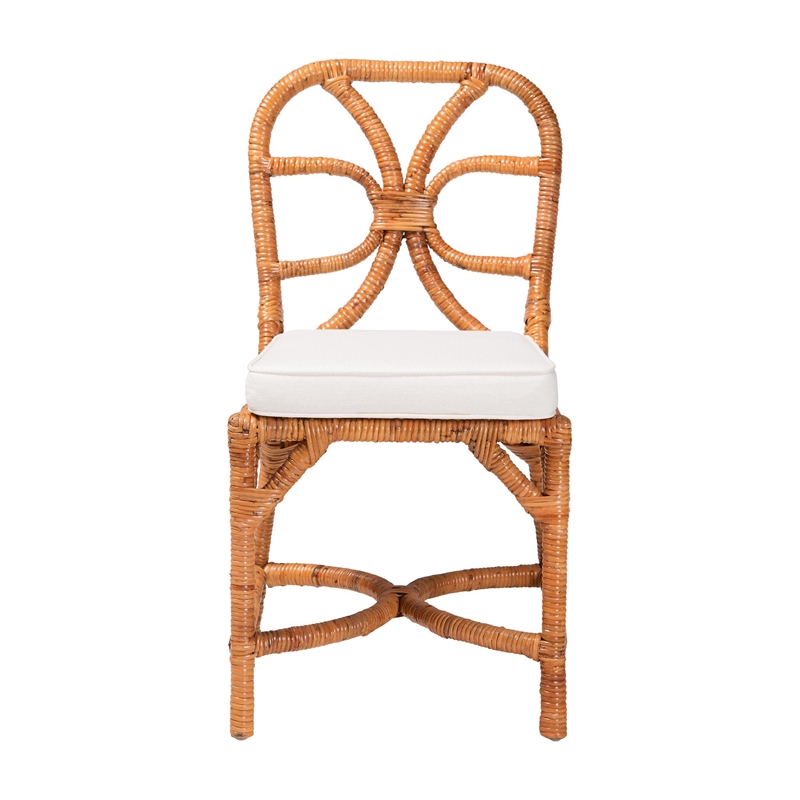 Pemberly Row Contemporary Rattan Dining Chair with Openwork Backrest