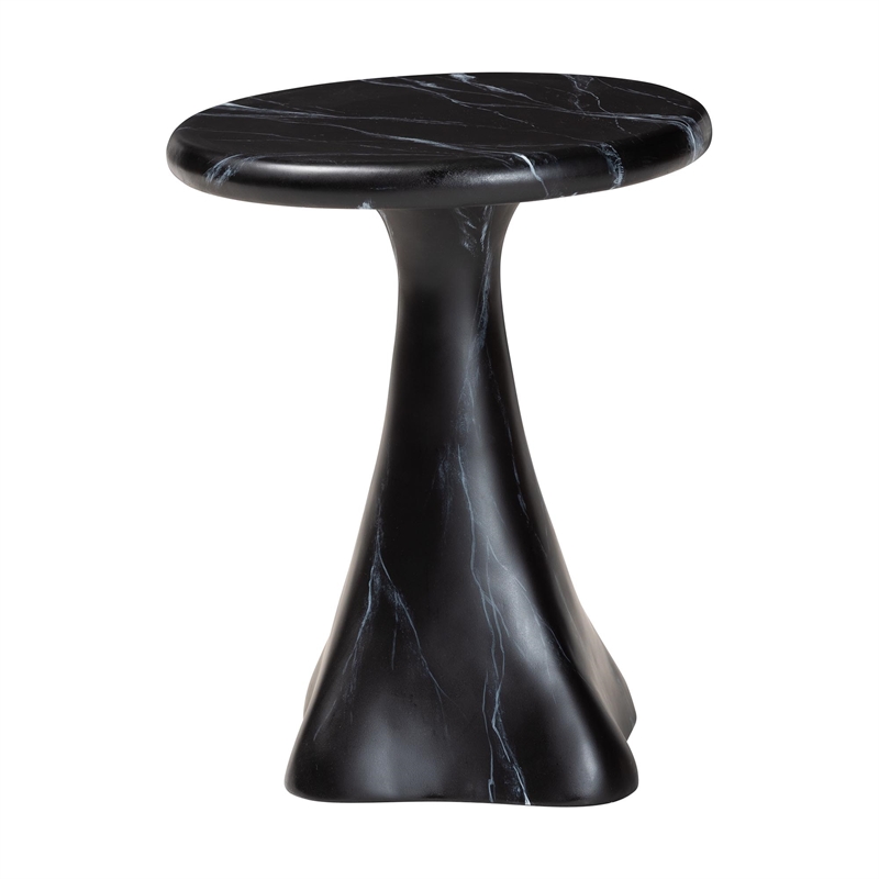 Pemberly Row Marbled Resin End Table with Pedestal Base in Black