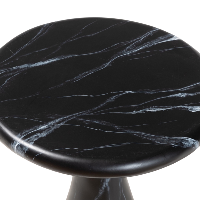 Pemberly Row Marbled Resin End Table with Pedestal Base in Black