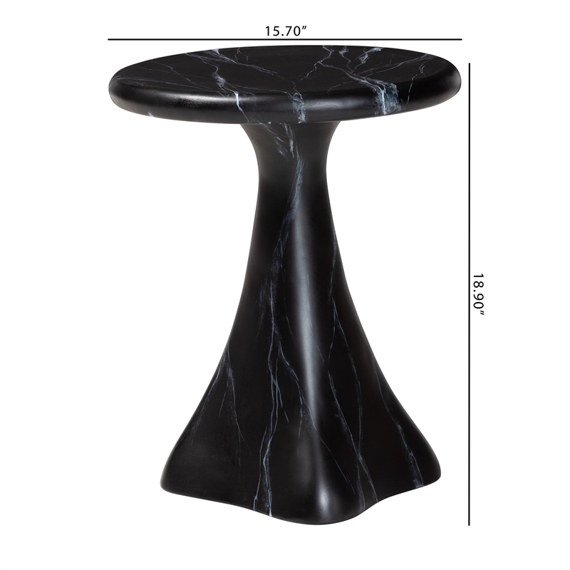 Pemberly Row Marbled Resin End Table with Pedestal Base in Black