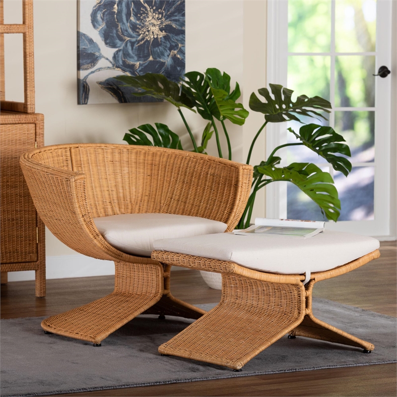 Pemberly Row Rattan 2-Piece Chair and Ottoman Living Room Set