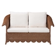 Pemberly Row Scalloped Rattan Loveseat with Removable Cushions