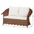 Pemberly Row Scalloped Rattan Loveseat with Removable Cushions
