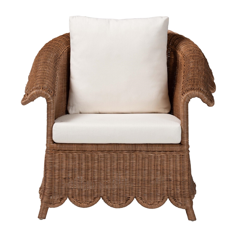 Pemberly Row Scalloped Rattan Armchair with Removable Cushions