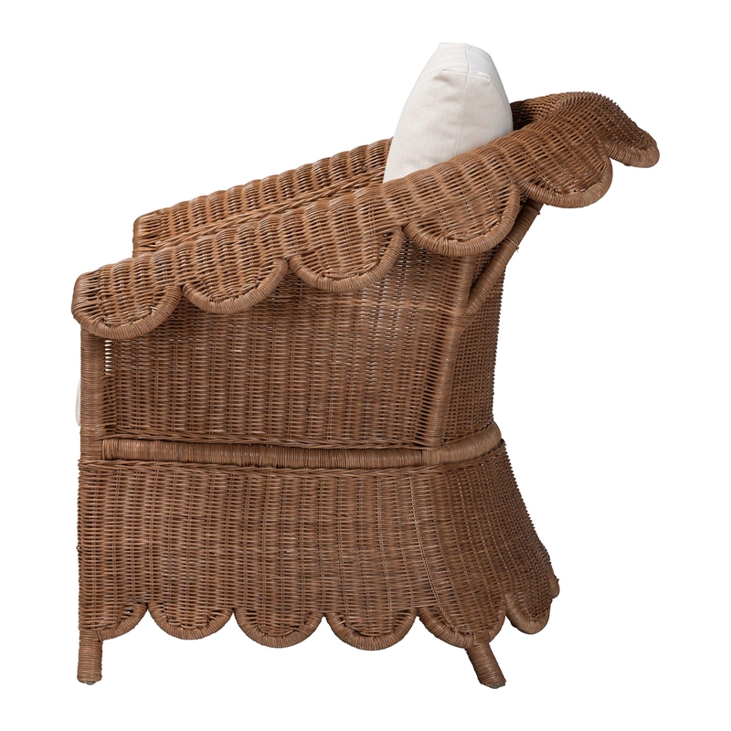 Pemberly Row Scalloped Rattan Armchair with Removable Cushions