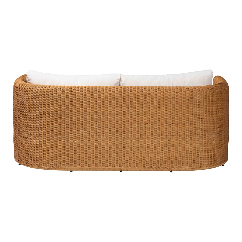 Pemberly Row Contemporary Rattan 3-Seater Sofa with U-Shaped Frame