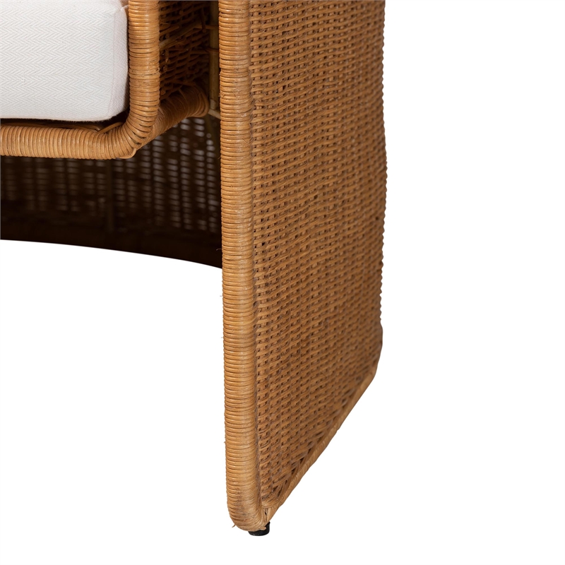 Pemberly Row Contemporary Rattan 3-Seater Sofa with U-Shaped Frame