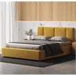 Pemberly Row Channel Tufted Upholstered Platform Queen Bed in Mustard Boucle