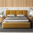 Pemberly Row Channel Tufted Upholstered Platform Queen Bed in Mustard Boucle