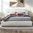 Pemberly Row Horizontal Channel Tufted Platform Queen Bed in White Fabric