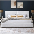 Pemberly Row Horizontal Channel Tufted Platform King Bed in White Fabric