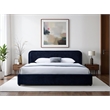 Pemberly Row Rounded Headboard Upholstered Platform King Bed in Blue Fabric