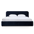 Pemberly Row Rounded Headboard Upholstered Platform King Bed in Blue Fabric