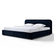 Pemberly Row Rounded Headboard Upholstered Platform King Bed in Blue Fabric