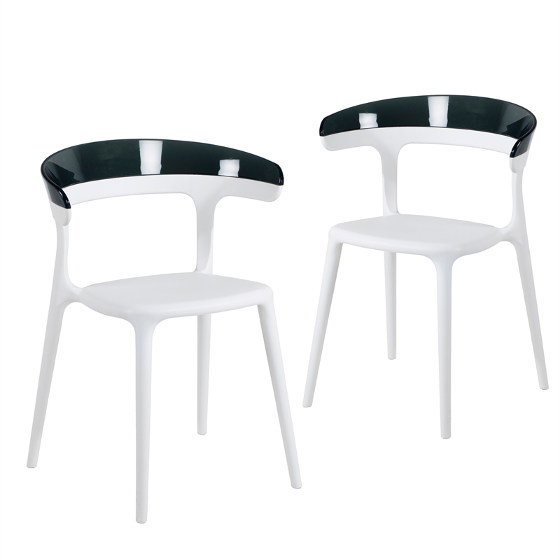 Pemberly Row Modern Resin Patio Dining Chair in White (Set of 2)