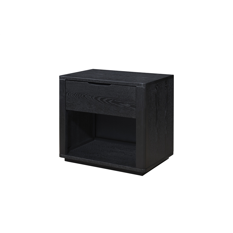 Pemberly Row Nightstand with Soft Close Drawer and Open Shelf in Black