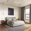 Pemberly Row Rounded Headboard Platform Queen Bed in Gray Boucle Fabric