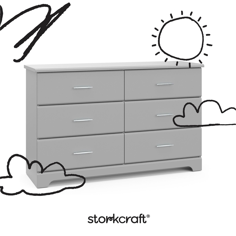 Pemberly Row 6-Drawer Engineered Wood Double Dresser in Pebble Gray