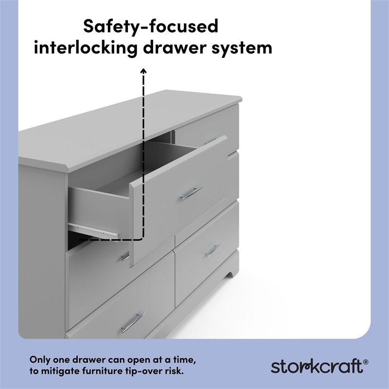 Pemberly Row 6-Drawer Engineered Wood Double Dresser in Pebble Gray