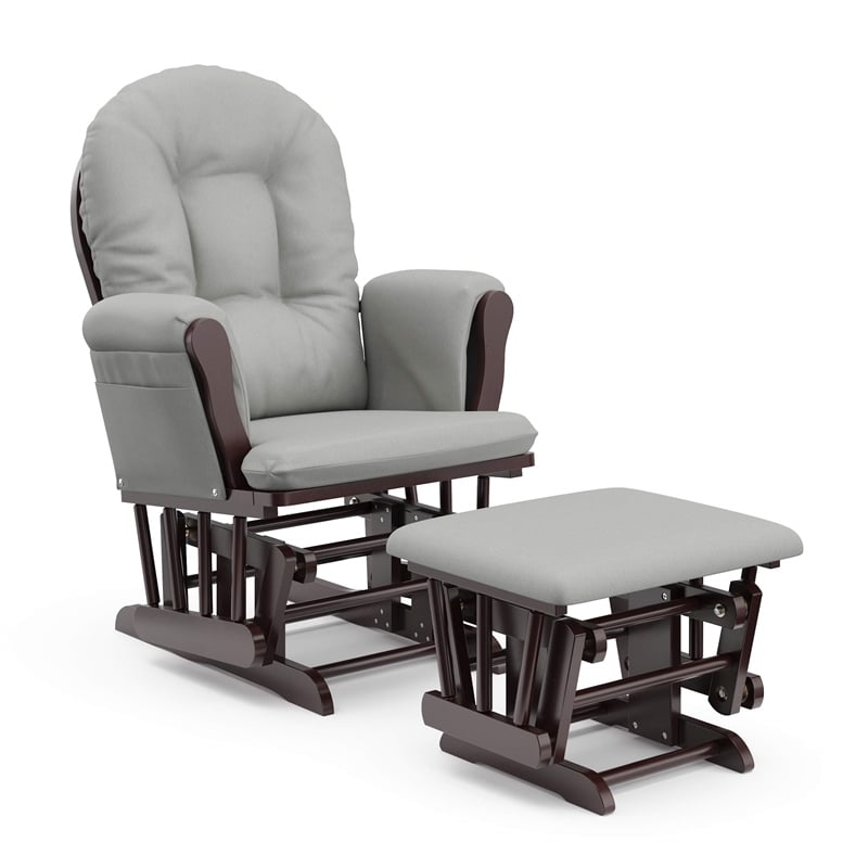Pemberly Row Wood and Fabric Glider and Ottoman in Espresso/Gray