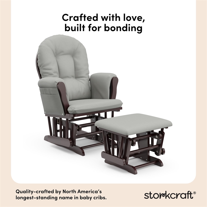 Pemberly Row Wood and Fabric Glider and Ottoman in Espresso/Gray