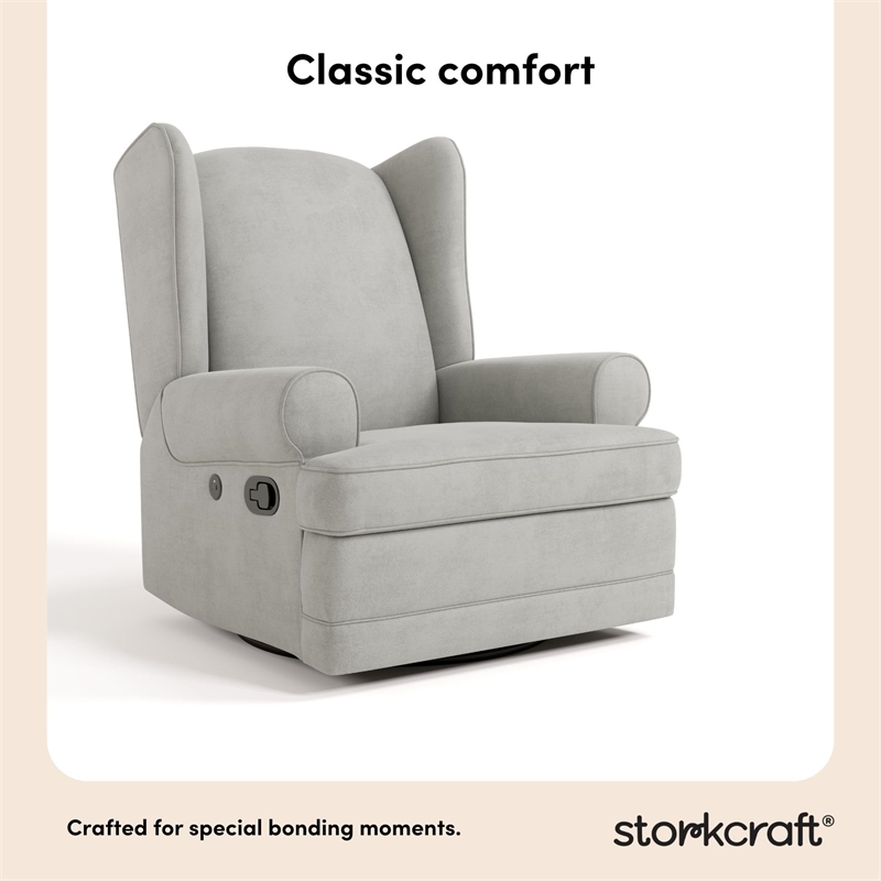 Pemberly Row Metal and Polyurethane Wingback Reclining Glider in Gray