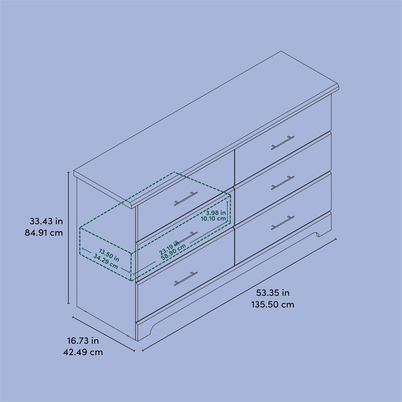 Pemberly Row 6-Drawer Engineered Wood Dresser with Euro-Glide Tracks in Gray