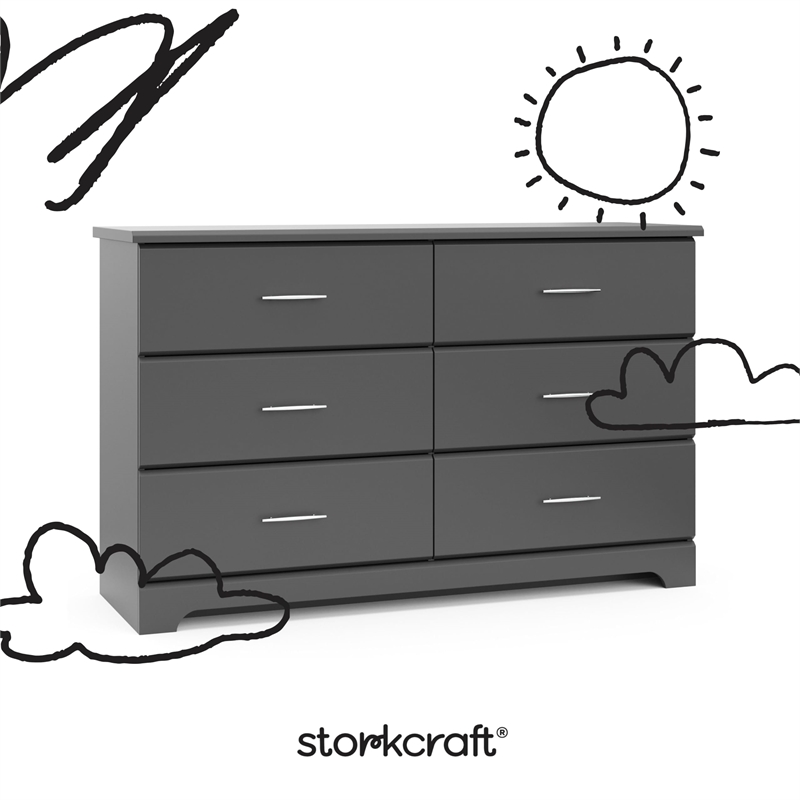 Pemberly Row 6-Drawer Engineered Wood Dresser with Euro-Glide Tracks in Gray