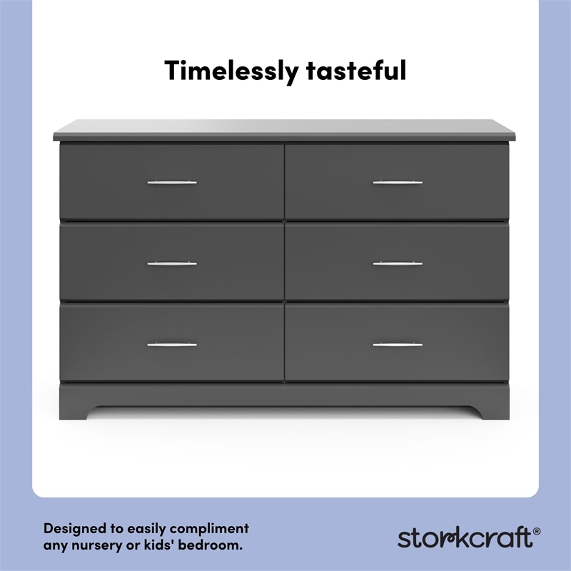 Pemberly Row 6-Drawer Engineered Wood Dresser with Euro-Glide Tracks in Gray