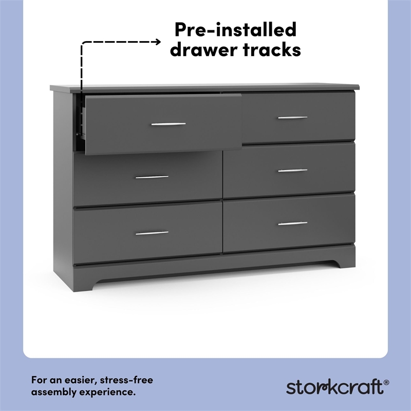 Pemberly Row 6-Drawer Engineered Wood Dresser with Euro-Glide Tracks in Gray