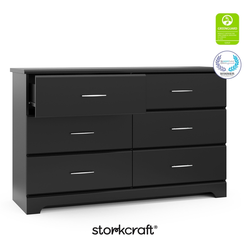 Pemberly Row 6-Drawer Engineered Wood Dresser with Euro-Glide Tracks in Black