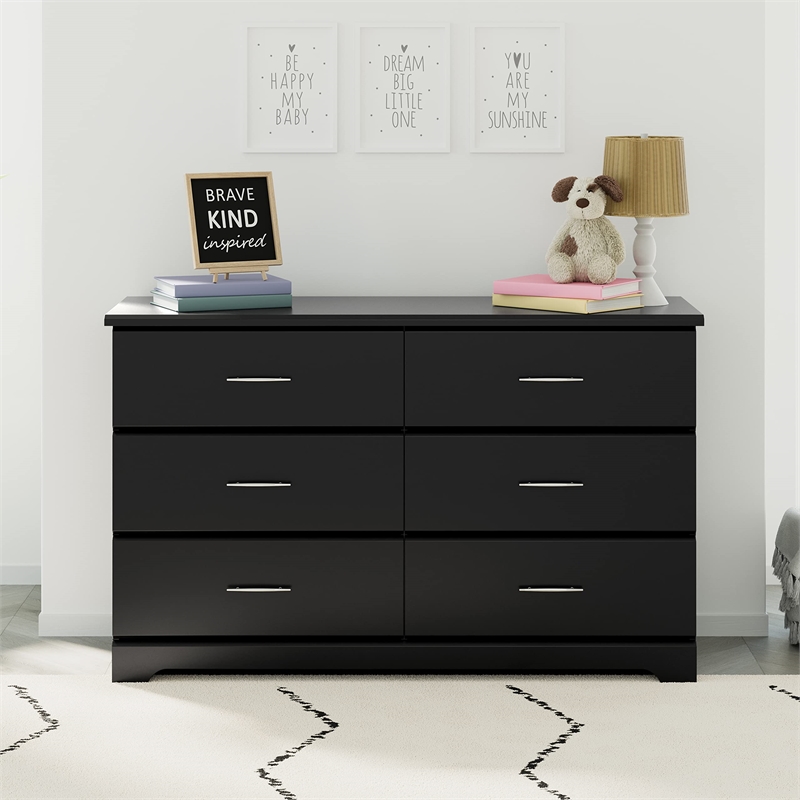 Pemberly Row 6-Drawer Engineered Wood Dresser with Euro-Glide Tracks in Black