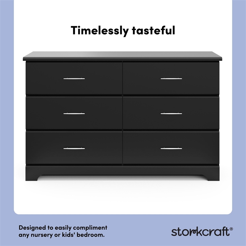 Pemberly Row 6-Drawer Engineered Wood Dresser with Euro-Glide Tracks in Black
