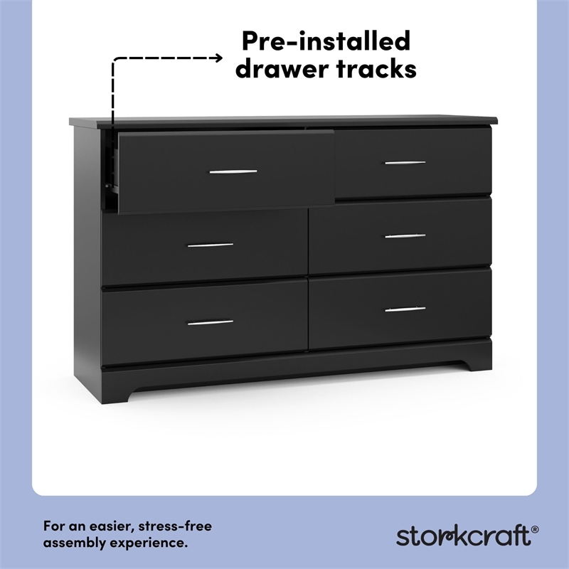 Pemberly Row 6-Drawer Engineered Wood Dresser with Euro-Glide Tracks in Black