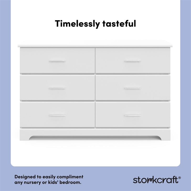 Pemberly Row 6-Drawer Engineered Wood Dresser with Euro-Glide Tracks in White