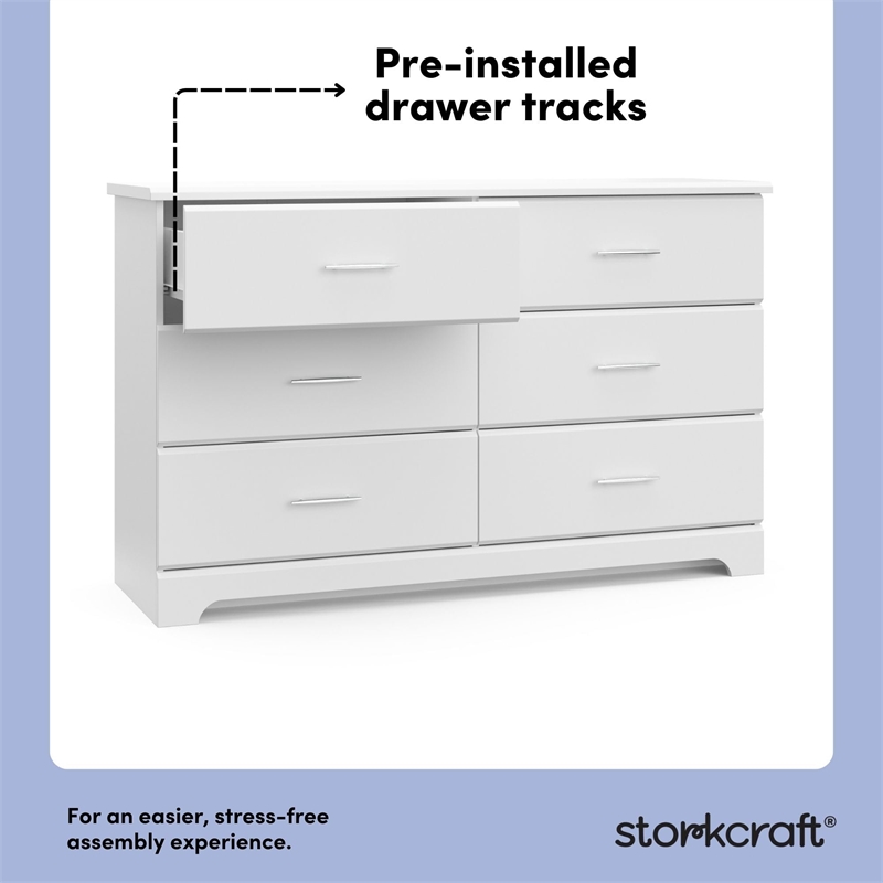 Pemberly Row 6-Drawer Engineered Wood Dresser with Euro-Glide Tracks in White