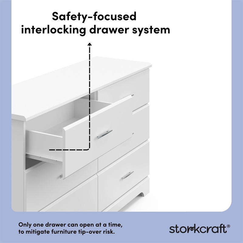 Pemberly Row 6-Drawer Engineered Wood Dresser with Euro-Glide Tracks in White