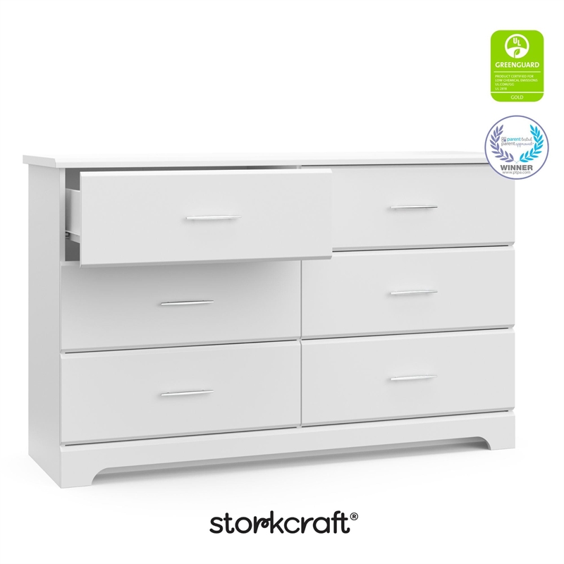 Pemberly Row 6-Drawer Engineered Wood Dresser with Euro-Glide Tracks in White