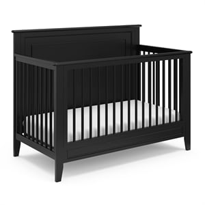 Pemberly Row 4-in-1 Pine Wood Convertible Crib with Dowel Sides in Black